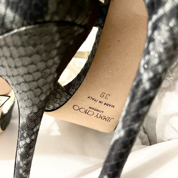 Jimmy Choo wrap around strappy Glitter animal print peep Pumps, Grey black EU39 - Picture 9 of 9